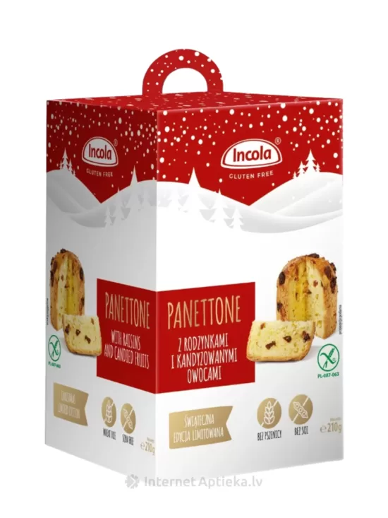 Incola Bezglutēna panetone ar rozīnēm un cukurotiem apelsīna mizas gabaliņiem, 210 g